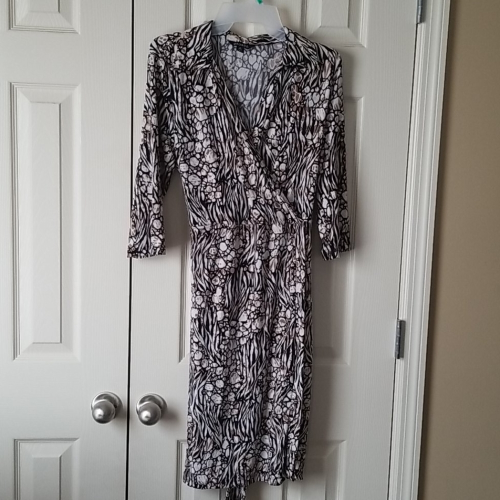 Black, white and tan dress